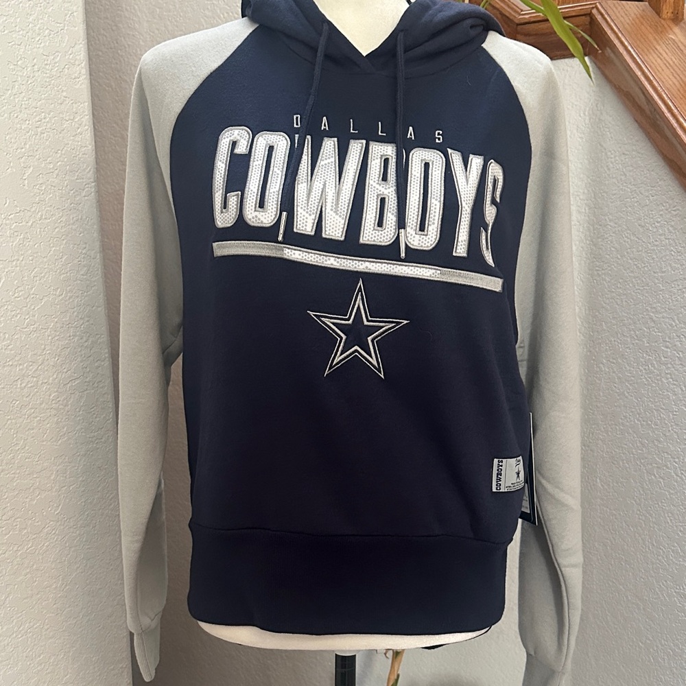 NFL Dallas Cowboys Navy and Gray Crewneck Hoodie